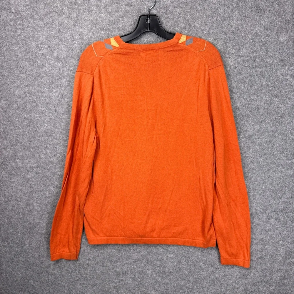 Banana Republic Sweater Argyle V-Neck Large Orange Silk Cotton Cashmere Knit